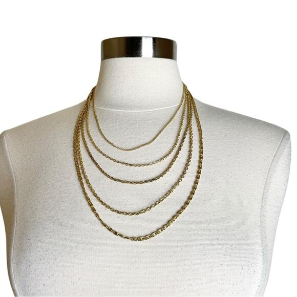 Vintage Gold Tone 5 Strand Layered Necklace - Picture 8 of 8